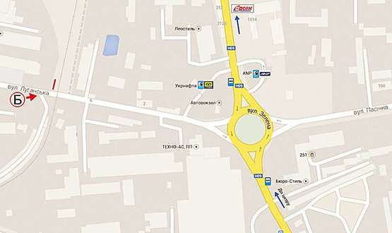 Схема рекламной плоскости по адресу Луганська с/м "Рукавичка" м.2 ст.Б