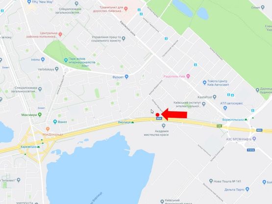 Схема рекламной плоскости по адресу Бажана пр.  - ул. Черниговская, ст.м. "Вырлица", напротив АЗС "Glusco", в сторону центра