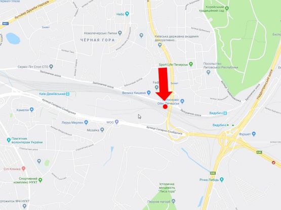 Схема рекламной плоскости по адресу Бойчука ул. (бывш. Киквидзе ул.), мост, в сторону Южного моста, Саперно-Слободская ул.