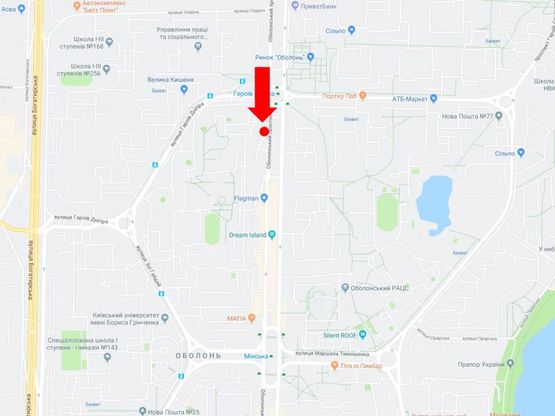 Схема рекламной плоскости по адресу Оболонский пр, 43, возле ТРЦ "Dream Town", в сторону ст.м."Минская"