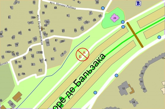 Схема рекламной плоскости по адресу Оноре де Бальзака, рух в напрямку проспекту Генерала Ватутіна (за 400 метрів  до вул.К.Маркса)