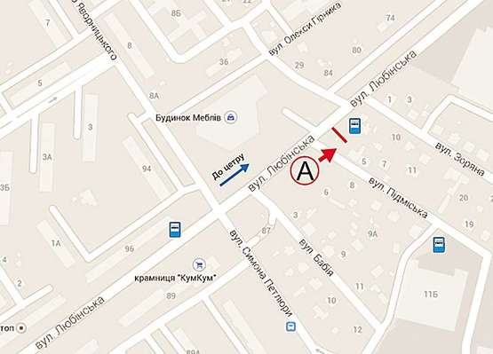 Схема рекламной плоскости по адресу Любінська – Підміська  A