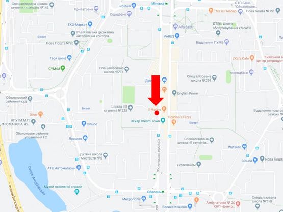 Схема рекламной плоскости по адресу Оболонский пр, 9, возле ТРЦ "Dream Town", в сторону ст.м. "Оболонь"