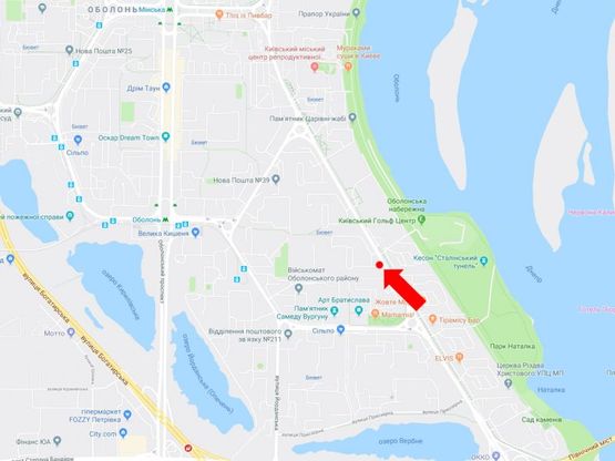 Схема рекламной плоскости по адресу Героев Сталинграда пр., 9, напротив супермаркета "Антошка", в сторону ул. Тимошенко