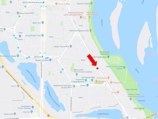 Схема рекламной плоскости по адресу Героев Сталинграда пр., 9, напротив супермаркета "Антошка", в сторону пр. Бандеры