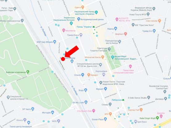 Схема рекламной плоскости по адресу Байковая ул. - ул. Ямская, в сторону ул.  Гринченко