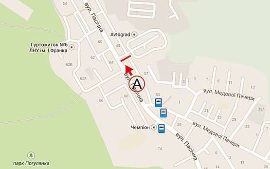 Схема рекламной плоскости по адресу Пасічна, 49 (до вул. Личаківської, А)