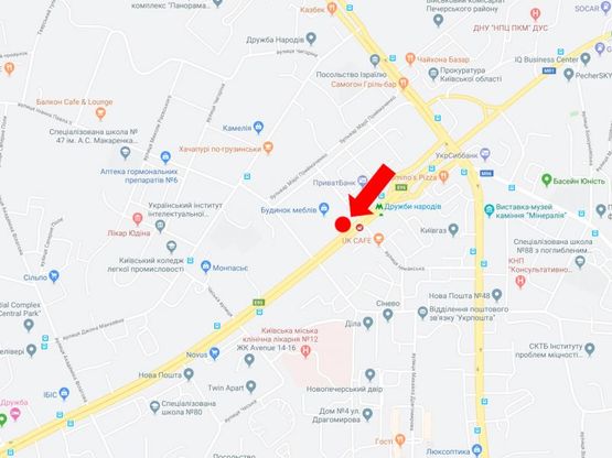 Схема рекламної площини за адресою Дружбы Народов бул., 23, ст. м. "Дружбы Народов", в сторону ст. м. "Лыбидская"