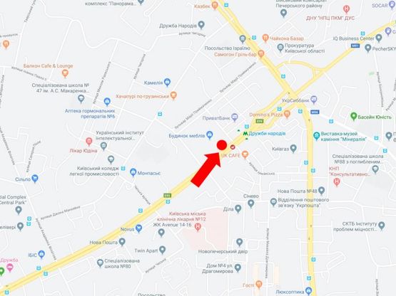 Схема рекламной плоскости по адресу Дружбы Народов бул., 23, ст. м. "Дружбы Народов", в сторону мост Патона