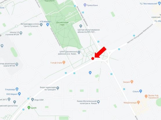 Схема рекламной плоскости по адресу Маяковского пр. 31 - ул. Драйзера, на круговой развязке, в сторону пр. Ватутина