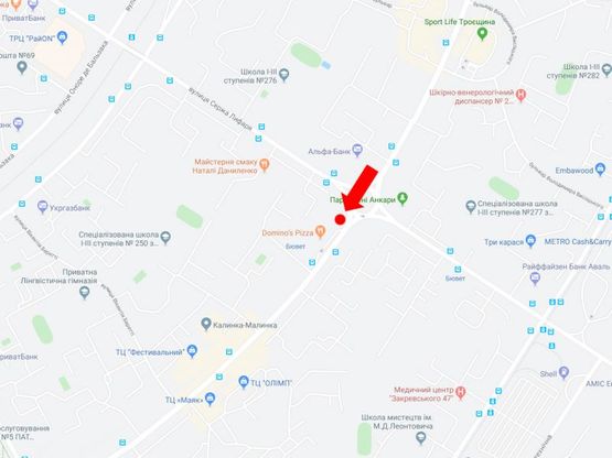 Схема рекламной плоскости по адресу Маяковского пр. 61/9 - ул. Лифаря, на круговой развязке, в сторону пр. Ватутина