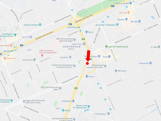 Схема рекламной плоскости по адресу Гагарина пр. 22, на разделителе, в сторону пл. Дарницкой (бывш. Ленингардская пл.)