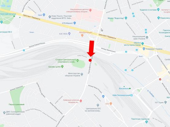 Схема рекламной плоскости по адресу Воздухофлотский пр., на Воздухофлотском мосту, в сторону пл. Севастопольской