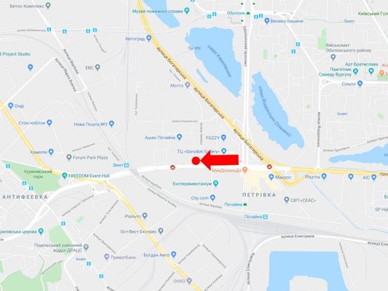 Схема рекламной плоскости по адресу Бандеры пр. (бывш. Московский пр.), 8 - ул. Ермака, возле супермаркетов "Фокстрот", "Ашан", в сторону ул. Телиги