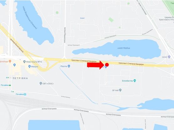 Схема рекламної площини за адресою Бандеры пр. (бывш. Московский пр.) 28, возле супермаркета "Метро", в сторону Северного моста