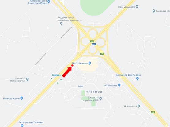 Схема рекламної площини за адресою Глушкова пр.,  25, возле ТРЦ "Магеллан", ст.м. "Теремки", в центр