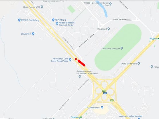 Схема рекламної площини за адресою Кольцевая дорога - ул. Касияна, разделитель, ТРЦ "Республика", в сторону супермаркета "Эпицентр", пр. Победы