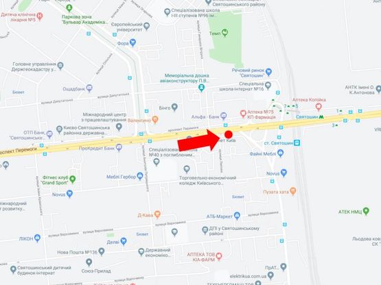 Схема рекламной плоскости по адресу Победы пр. 106/2, возле супермаркетов "Сильпо", "Фокстрот", "Watsons", в центр