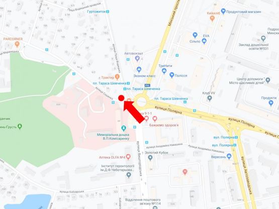 Схема рекламної площини за адресою Шевченко пл. - ул. Сошенко - ул. Вышгородская, на круговой развязке