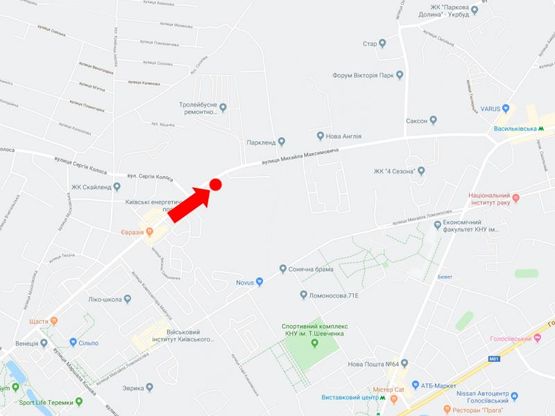 Схема рекламной плоскости по адресу Максимовича ул. (бывш. Трутенко ул.) - ул. Колоса, в сторону ст.м. "Васильковская", центра