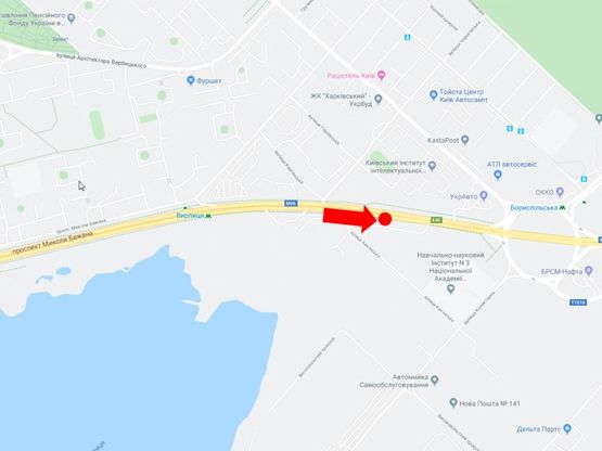 Схема рекламной плоскости по адресу Бажана пр. - ул. Горловская, 300 м. до Харьковской пл, из центра