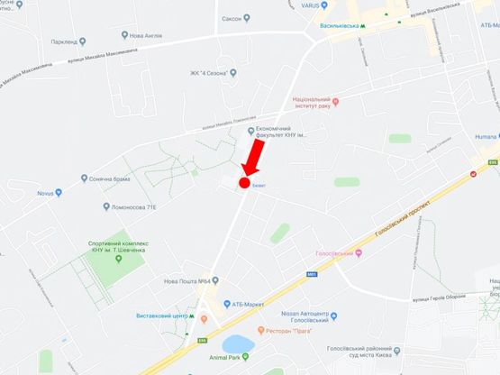 Схема рекламної площини за адресою Васильковская ул. 90-А, в сторону ст.м. "Выставочный центр"