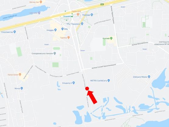 Схема рекламной плоскости по адресу Григоренко пр. 40, на разделителе, напротив супермаркетов "Эпицентр", "Metro", в сторону ст.м. "Позняки"