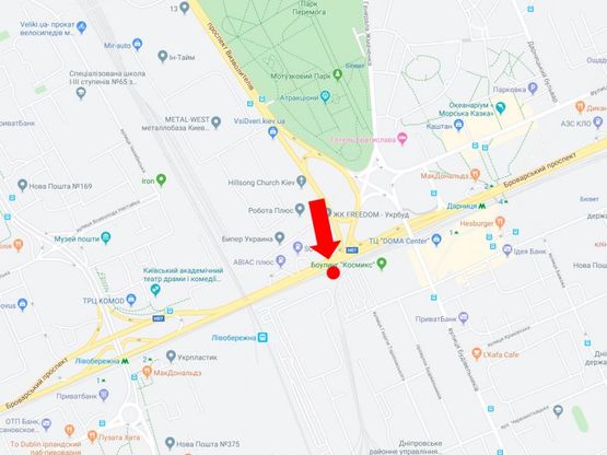 Схема рекламної площини за адресою Броварской пр. - пр. Освободителей, на светофоре, в сторону пр. Броварского