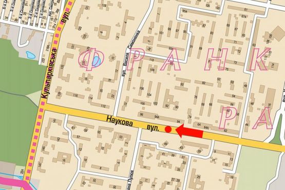 Схема рекламной плоскости по адресу Научная ул., 49, в сторону Кульпарковской ул., разделитель