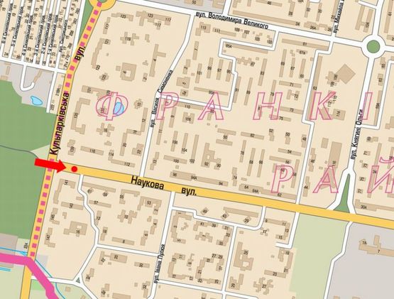 Схема рекламної площини за адресою Научная ул. / Кульпарковская ул., разделитель, возле ТРЦ "Victoria Gardens", в сторону Княгини Ольги ул.