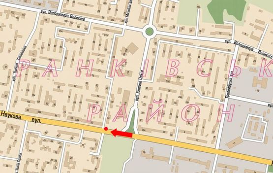 Схема рекламної площини за адресою Научная ул., 44, возле отеля "Спутник", в сторону Кульпарковской ул.