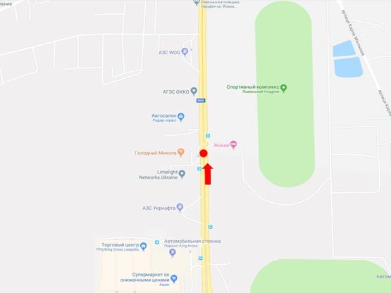 Схема рекламной плоскости по адресу Стрыйская ул., 22, разделитель, возле ипподрома, ТРЦ "King Cross", супермаркетов "Ашан", "Фокстрот", "Эпицентр", в центр