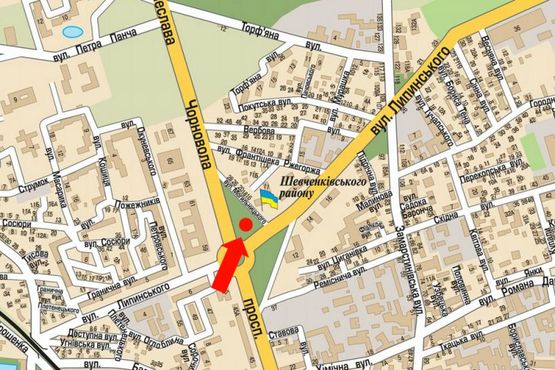 Схема рекламної площини за адресою Черновола пр., 61 - ул. Липинского, из центра, возле супермаркета "Эльдорадо", "McDonald's"