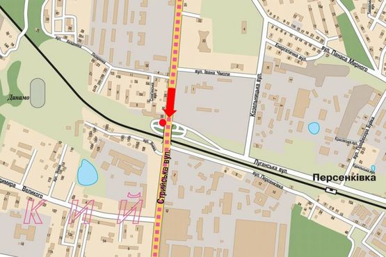 Схема рекламной плоскости по адресу Стрыйская ул. / Луганская ул., ж/д мост, из центра