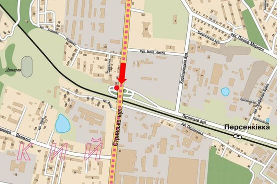 Схема рекламної площини за адресою Стрыйская ул. / Луганская ул., ж/д мост, из центра