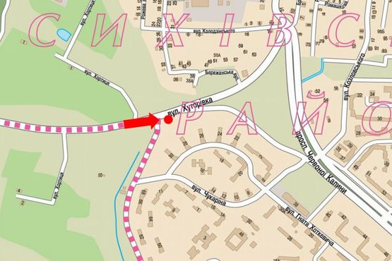 Схема рекламної площини за адресою Хуторовка ул. / Хоткевича ул., возле оптового рынка "Шувар"