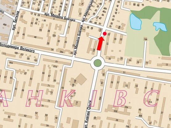 Схема рекламной плоскости по адресу Княгини Ольги ул., 59 / Бойчука ул., в центр