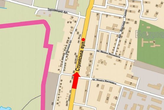 Схема рекламної площини за адресою Стрыйская ул., 59/61 - ул. Максимовича, разделитель, в центр