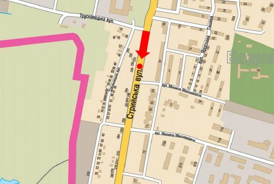 Схема рекламной плоскости по адресу Стрыйская ул., 59/61 - ул. Максимовича, разделитель, из центра