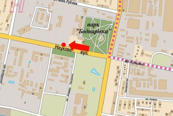 Схема рекламної площини за адресою Научная ул., 3, разделитель, в сторону Кульпарковской ул. , ТРЦ "Victoria Gardens"