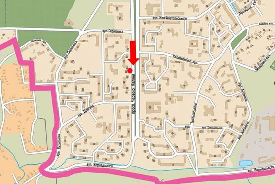 Схема рекламної площини за адресою Красной Калины пр., 74 / Скрипника ул.