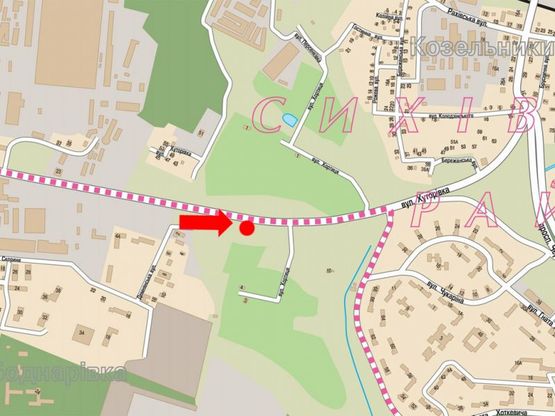 Схема рекламної площини за адресою Хуторовка ул., возле рынка "Шувар", в сторону Красной Калины пр.