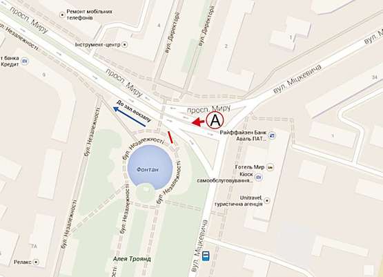 Схема рекламной плоскости по адресу Незалежності - пр. Миру