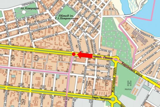 Схема рекламной плоскости по адресу Центральный пр. (бывш. Ленина пр.) / 6-я Слободская ул. (бывш. Комсомольская ул.), бульвар, возле ДТ "Южный Буг"