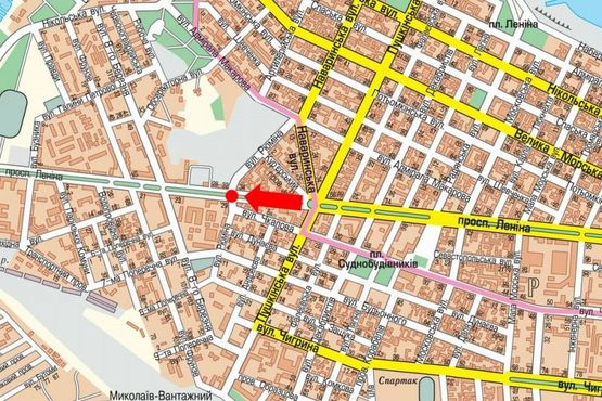 Схема рекламной плоскости по адресу Центральный пр. (бывш. Ленина пр.) / Рюмина ул., разделитель, возле Центрального рынка, супермаркета "Фокстрот", из центра