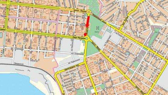 Схема рекламной плоскости по адресу Богоявленский пр. (бывш. Октябрьский пр.) / Пограничная ул. (бывш. Чигрина ул.), 246, кольцо автовокзала, возле супертаркетов "Велика Кишеня", "Технополис"