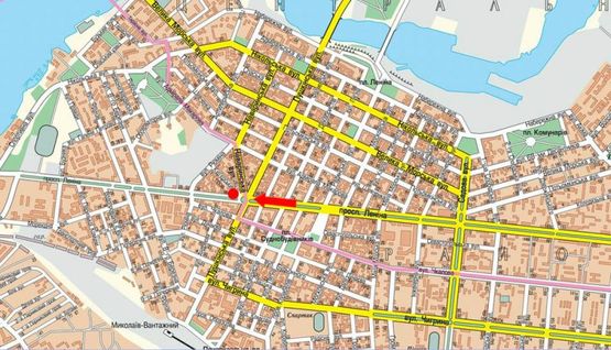 Схема рекламної площини за адресою Центральный пр. (бывш. Ленина пр.) / Пушкинская ул. / Наваринская ул., возле супермаркета "Эльдорадо", в сторону Рюмина ул.