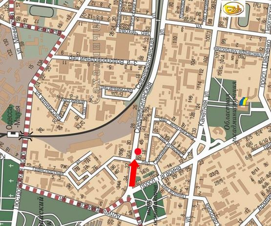 Схема рекламной плоскости по адресу Среднефонтанская ул., 53/55, в сторону ж/д вокзала, в центр