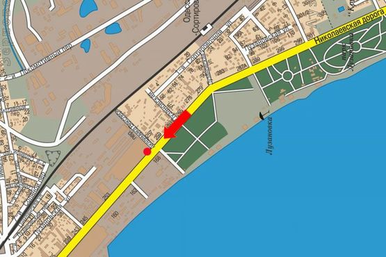 Схема рекламної площини за адресою Николаевская дорога, 259, возле комплекса отдыха "Дом Павловых", в центр (флажок)