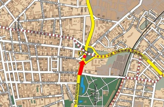 Схема рекламної площини за адресою Балковская ул. 54 / Грушевского ул., разделитель, к мосту, заправка "Катрал", в сторону Грушевского ул., правый